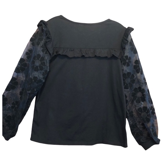 NWOT Black Ruffle Sheer Sleeve Top - Picture 2 of 2